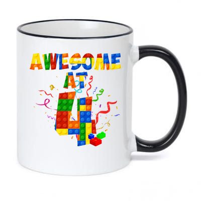 Awesome At 4 Cute Birthday Building Blocks 11oz Black Color Changing Mug