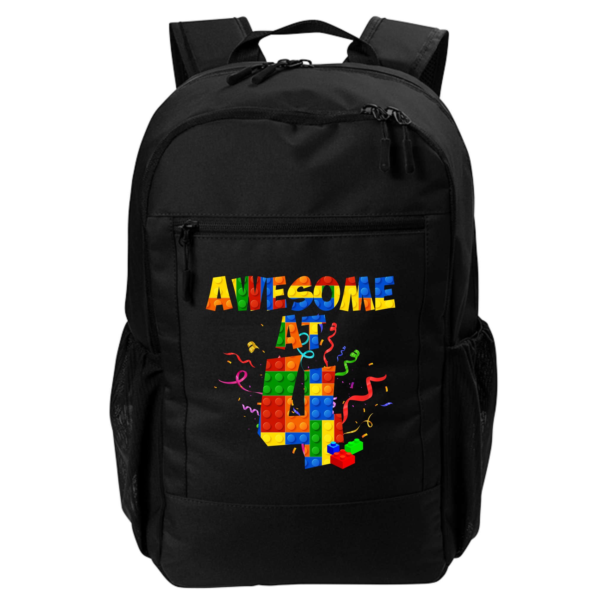 Awesome At 4 Cute Birthday Building Blocks Backpack