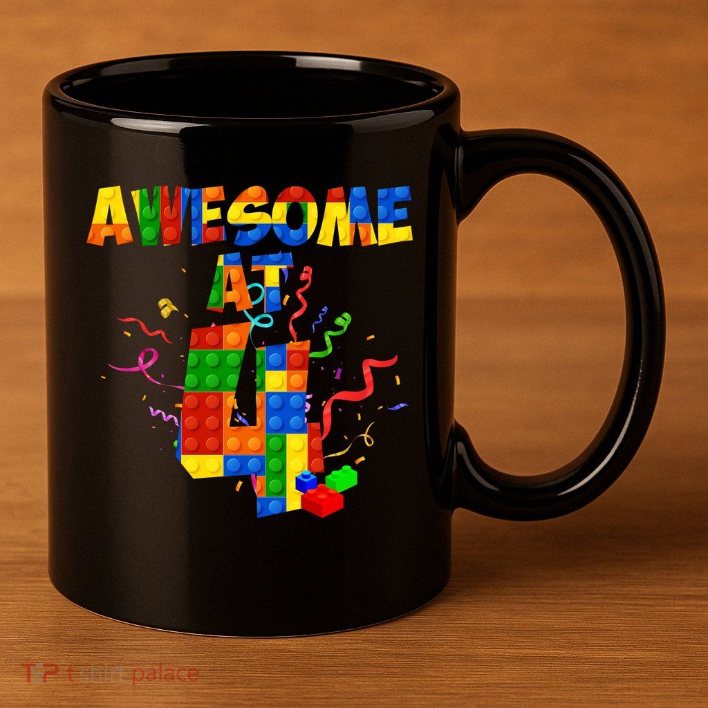 Awesome At 4 Cute Birthday Building Blocks 11oz C Handle Ceramic Mug