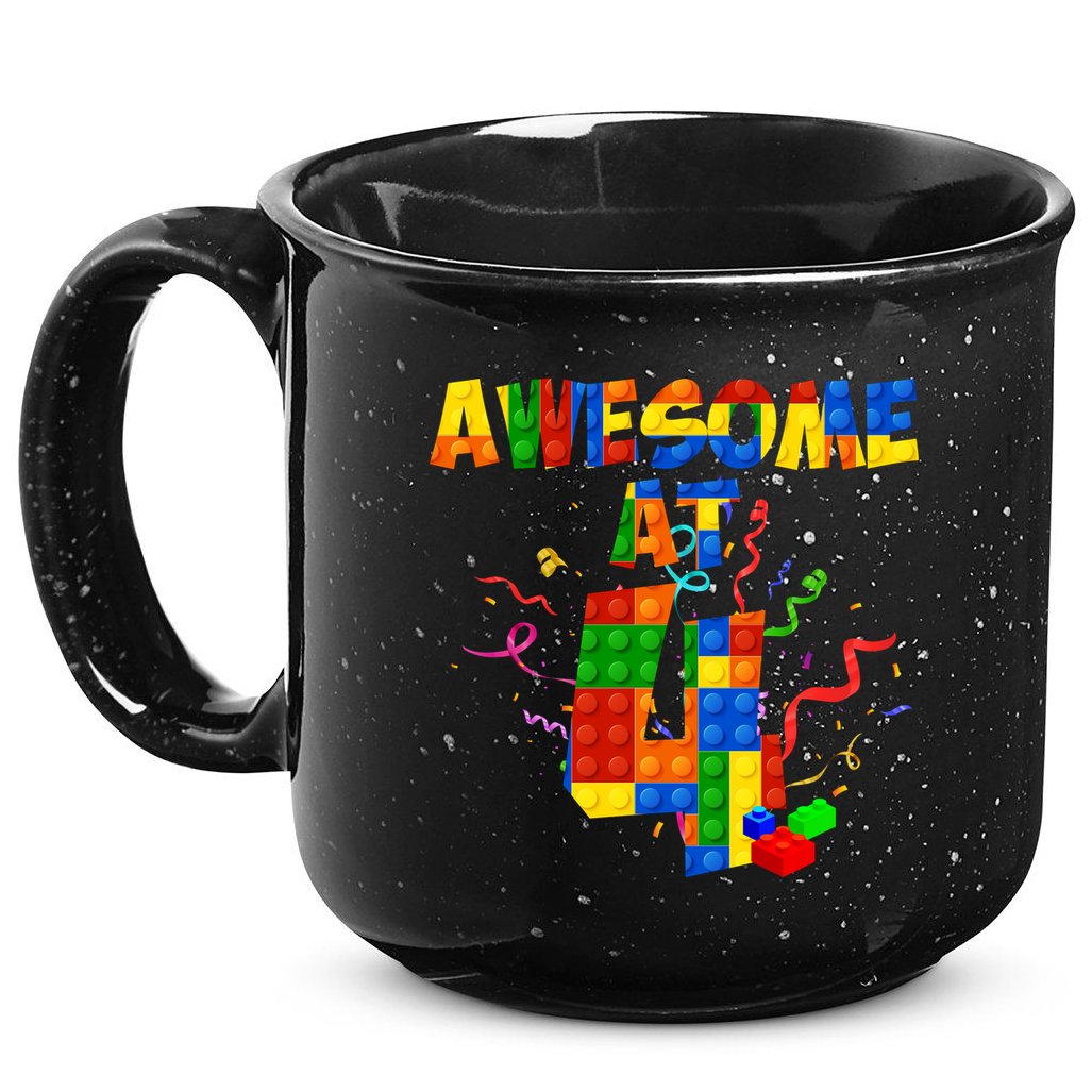 Awesome At 4 Cute Birthday Building Blocks 15oz Campfire Ceramic Mug