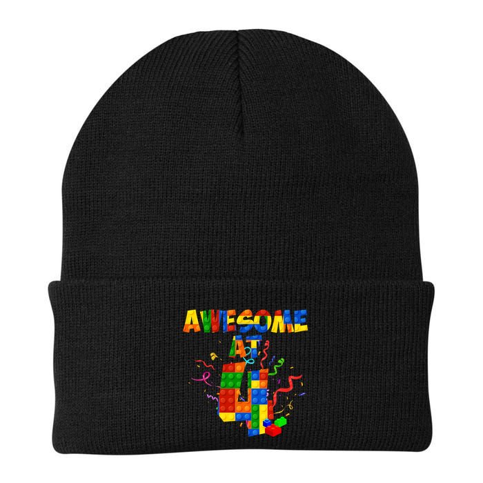 Awesome At 4 Cute Birthday Building Blocks Beanie