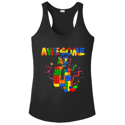 Awesome At 4 Cute Birthday Building Blocks Ladies PosiCharge Competitor Racerback Tank