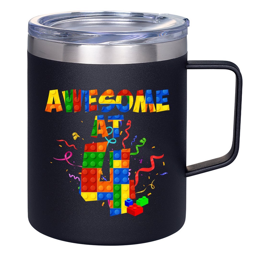 Awesome At 4 Cute Birthday Building Blocks 12oz Stainless Steel Coffee Mug