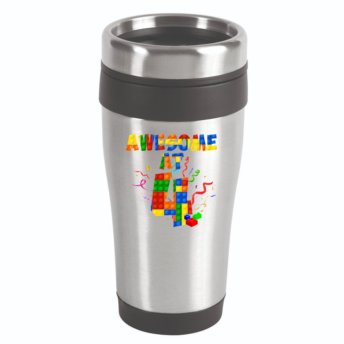Awesome At 4 Cute Birthday Building Blocks 16oz Travel Tumbler