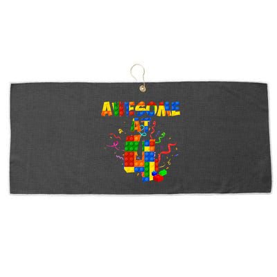 Awesome At 4 Cute Birthday Building Blocks Large Microfiber Waffle Golf Towel