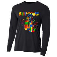 Awesome At 4 Cute Birthday Building Blocks Cooling Performance Long Sleeve Crew