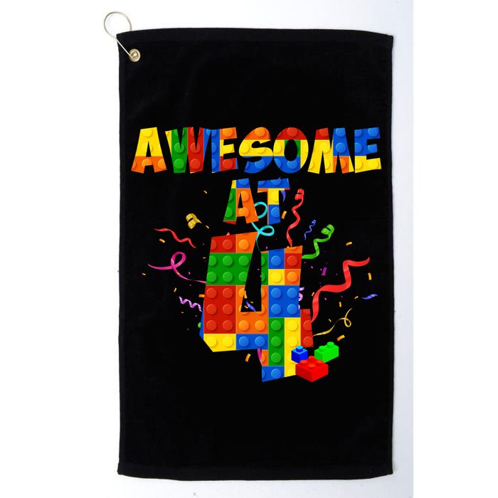 Awesome At 4 Cute Birthday Building Blocks Golf Towel