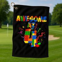Awesome At 4 Cute Birthday Building Blocks Golf Towel