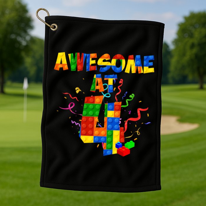 Awesome At 4 Cute Birthday Building Blocks Golf Towel