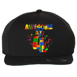 Awesome At 4 Cute Birthday Building Blocks Wool Snapback Cap