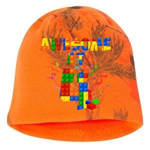 Awesome At 4 Cute Birthday Building Blocks Kati - Camo Knit Beanie