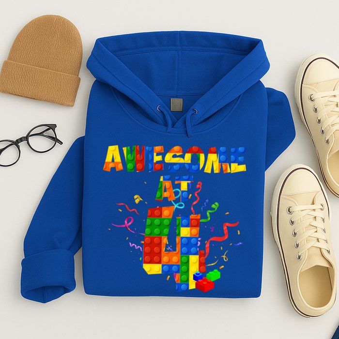 Awesome At 4 Cute Birthday Building Blocks Hoodie