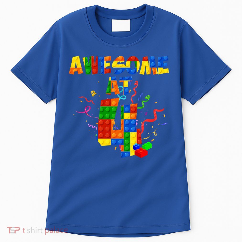 Awesome At 4 Cute Birthday Building Blocks Tall T-Shirt