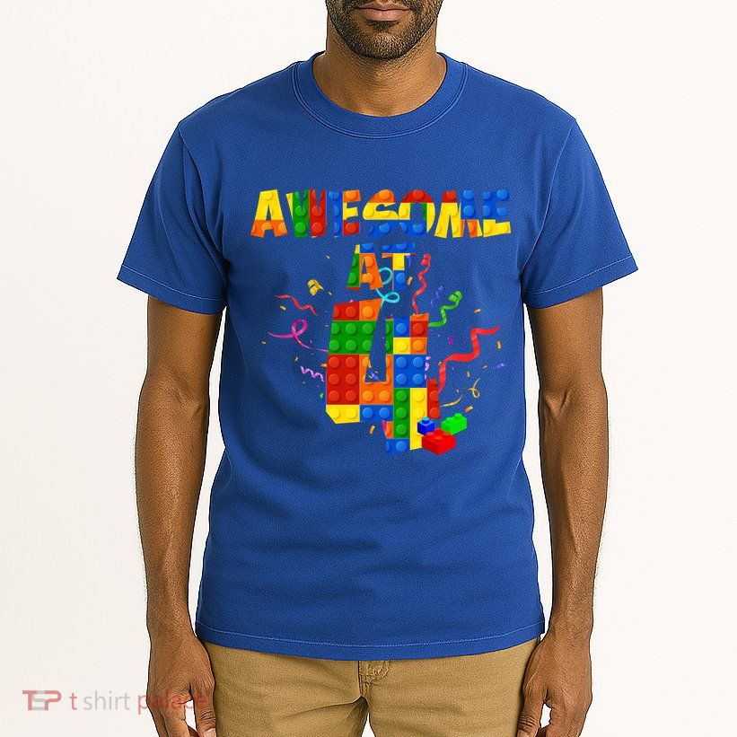 Awesome At 4 Cute Birthday Building Blocks Tall T-Shirt