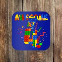 Awesome At 4 Cute Birthday Building Blocks Coaster