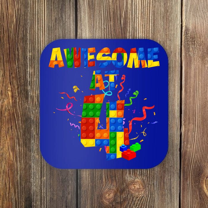 Awesome At 4 Cute Birthday Building Blocks Coaster