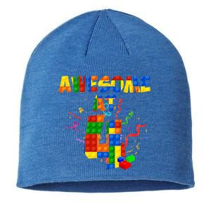 Awesome At 4 Cute Birthday Building Blocks Sustainable Beanie