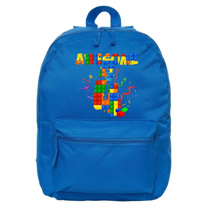 Awesome At 4 Cute Birthday Building Blocks 16 in Basic Backpack