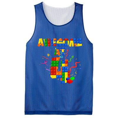 Awesome At 4 Cute Birthday Building Blocks Mesh Reversible Basketball Jersey Tank