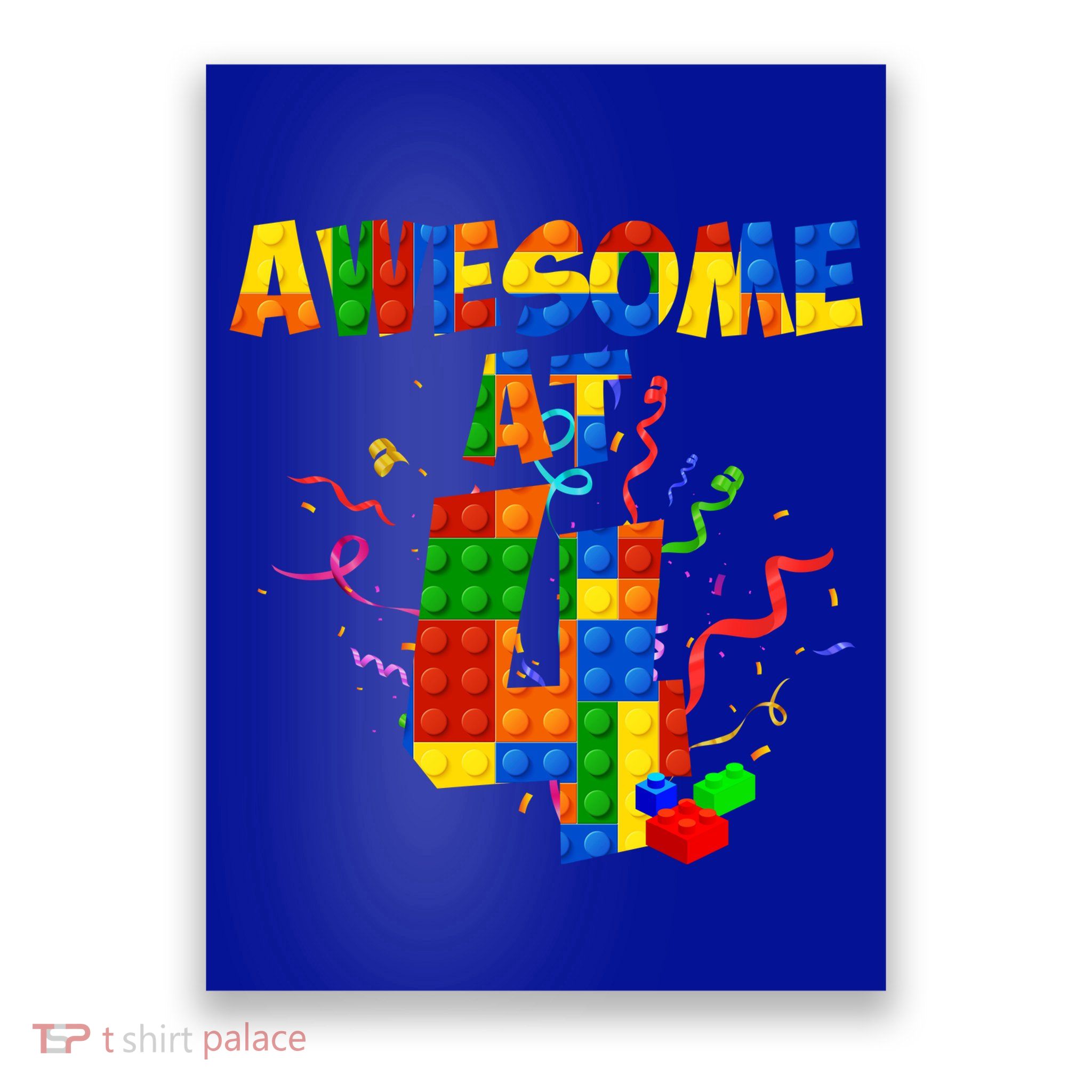Awesome At 4 Cute Birthday Building Blocks Poster