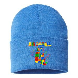 Awesome At 4 Cute Birthday Building Blocks Sustainable Knit Beanie