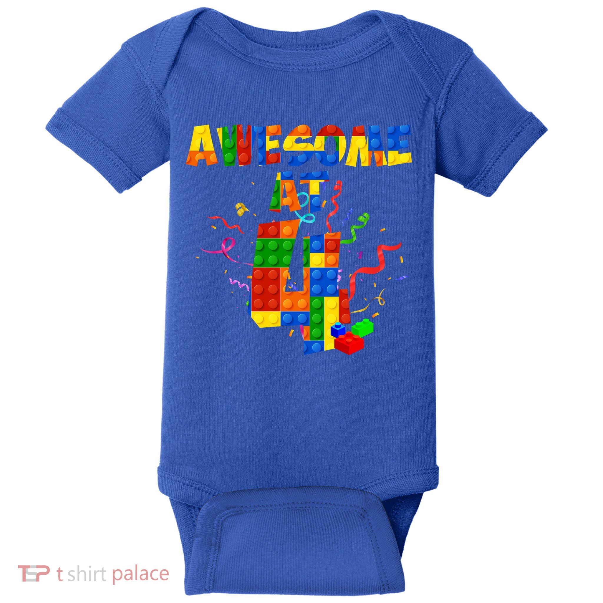 Awesome At 4 Cute Birthday Building Blocks Baby Bodysuit