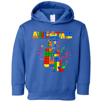 Awesome At 4 Cute Birthday Building Blocks Toddler Hoodie