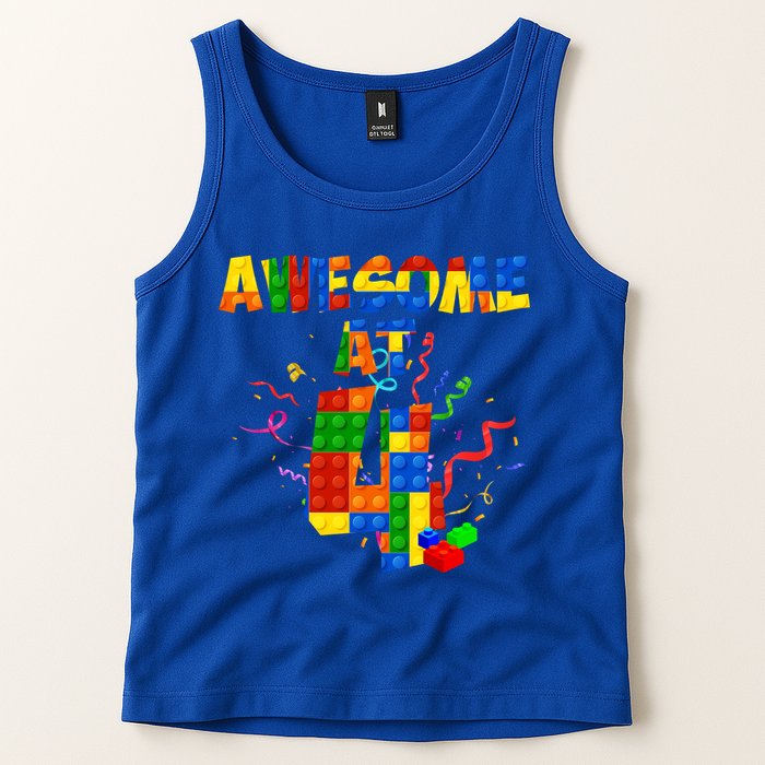 Awesome At 4 Cute Birthday Building Blocks Tank Top