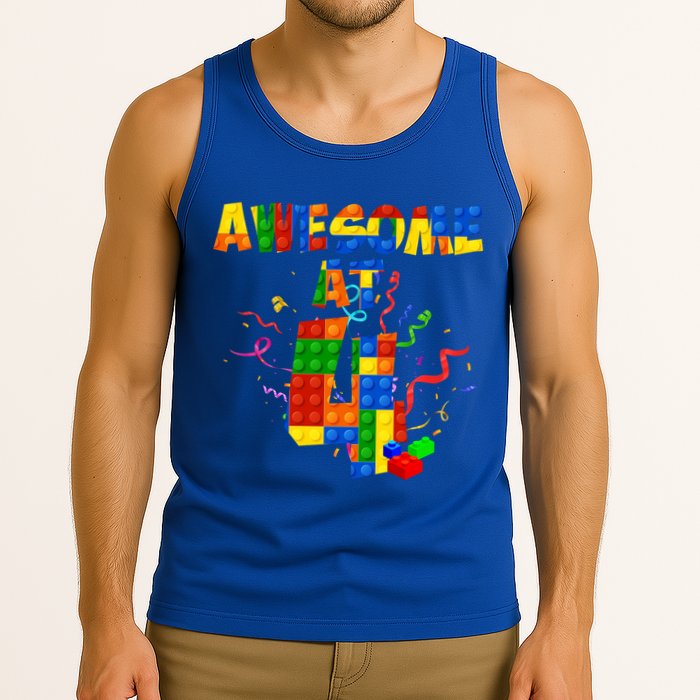 Awesome At 4 Cute Birthday Building Blocks Tank Top
