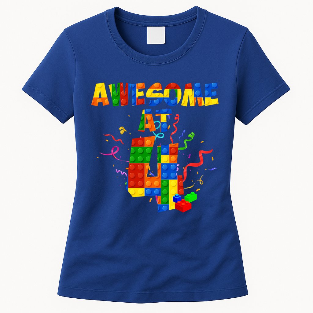 Awesome At 4 Cute Birthday Building Blocks Womens T-Shirt