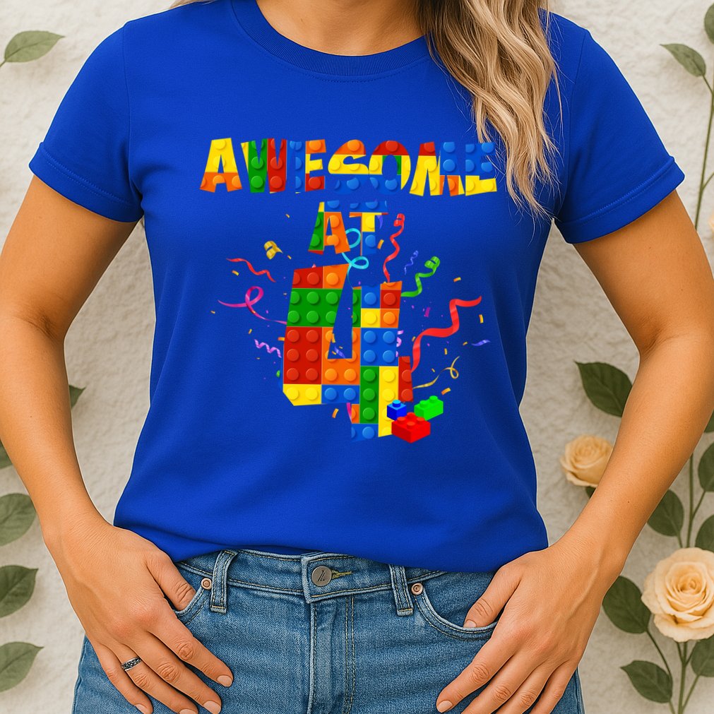 Awesome At 4 Cute Birthday Building Blocks Womens T-Shirt
