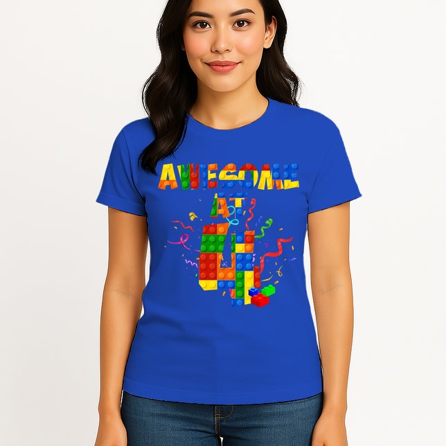 Awesome At 4 Cute Birthday Building Blocks Womens T-Shirt