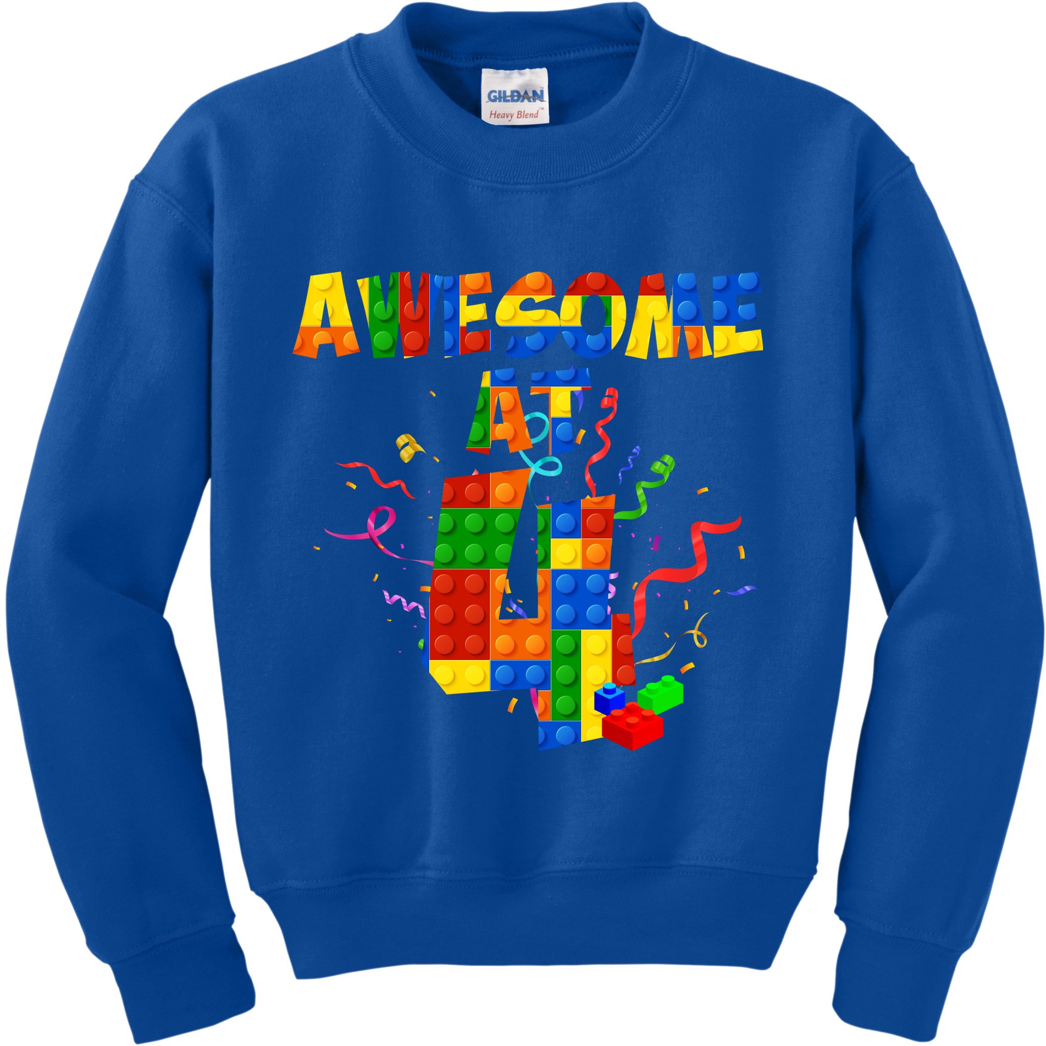 Awesome At 4 Cute Birthday Building Blocks Kids Sweatshirt