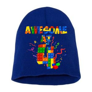 Awesome At 4 Cute Birthday Building Blocks Short Acrylic Beanie