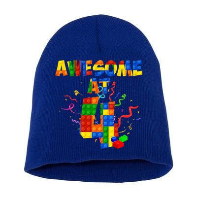 Awesome At 4 Cute Birthday Building Blocks Short Acrylic Beanie