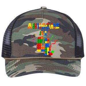 Awesome At 4 Cute Birthday Building Blocks Retro Rope Trucker Hat Cap