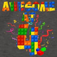 Awesome At 4 Cute Birthday Building Blocks Vector Backpack