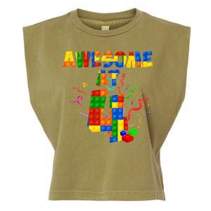 Awesome At 4 Cute Birthday Building Blocks Garment-Dyed Women's Muscle Tee