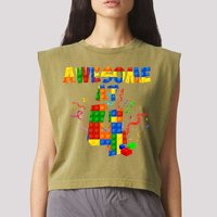 Awesome At 4 Cute Birthday Building Blocks Garment-Dyed Women's Muscle Tee