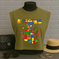 Awesome At 4 Cute Birthday Building Blocks Garment-Dyed Women's Muscle Tee