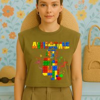 Awesome At 4 Cute Birthday Building Blocks Garment-Dyed Women's Muscle Tee