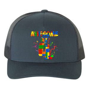 Awesome At 4 Cute Birthday Building Blocks Yupoong Adult 5-Panel Trucker Hat