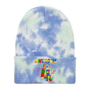 Awesome At 4 Cute Birthday Building Blocks Tie Dye 12in Knit Beanie