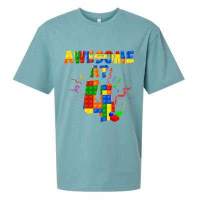 Awesome At 4 Cute Birthday Building Blocks Sueded Cloud Jersey T-Shirt