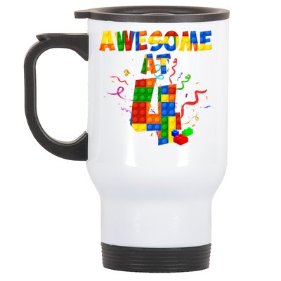 Awesome At 4 Cute Birthday Building Blocks Stainless Steel Travel Mug