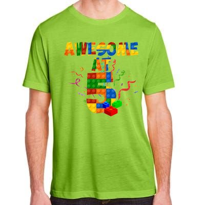 Awesome At 5 Cute Birthday Building Blocks Adult ChromaSoft Performance T-Shirt