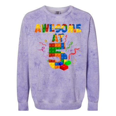 Awesome At 5 Cute Birthday Building Blocks Colorblast Crewneck Sweatshirt