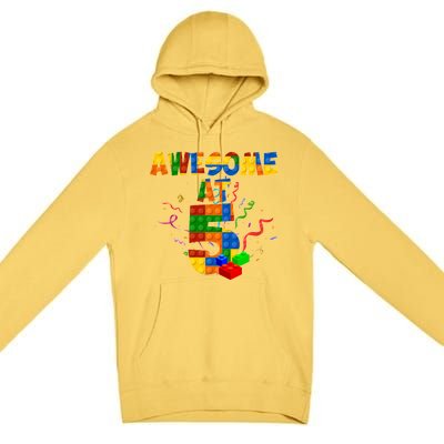 Awesome At 5 Cute Birthday Building Blocks Premium Pullover Hoodie