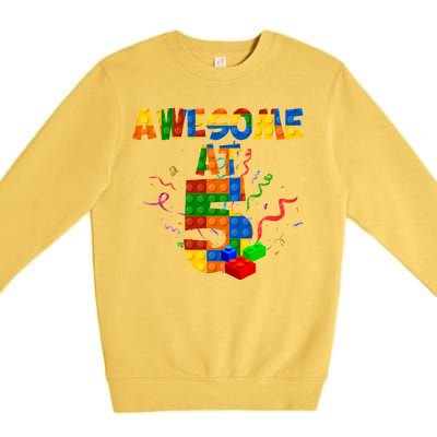 Awesome At 5 Cute Birthday Building Blocks Premium Crewneck Sweatshirt