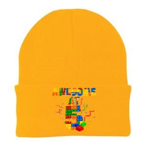 Awesome At 5 Cute Birthday Building Blocks Knit Cap Winter Beanie